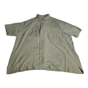 Tommy Bahama Mens Green Leaf Print Silk Button Up Hawaiian Shirt Size XXL